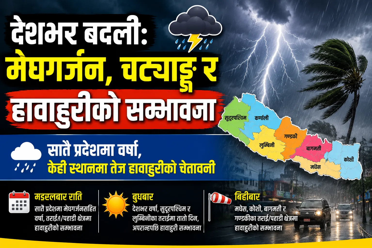देशभर बदली, मेघगर्जन र हावाहुरीको सम्भावना